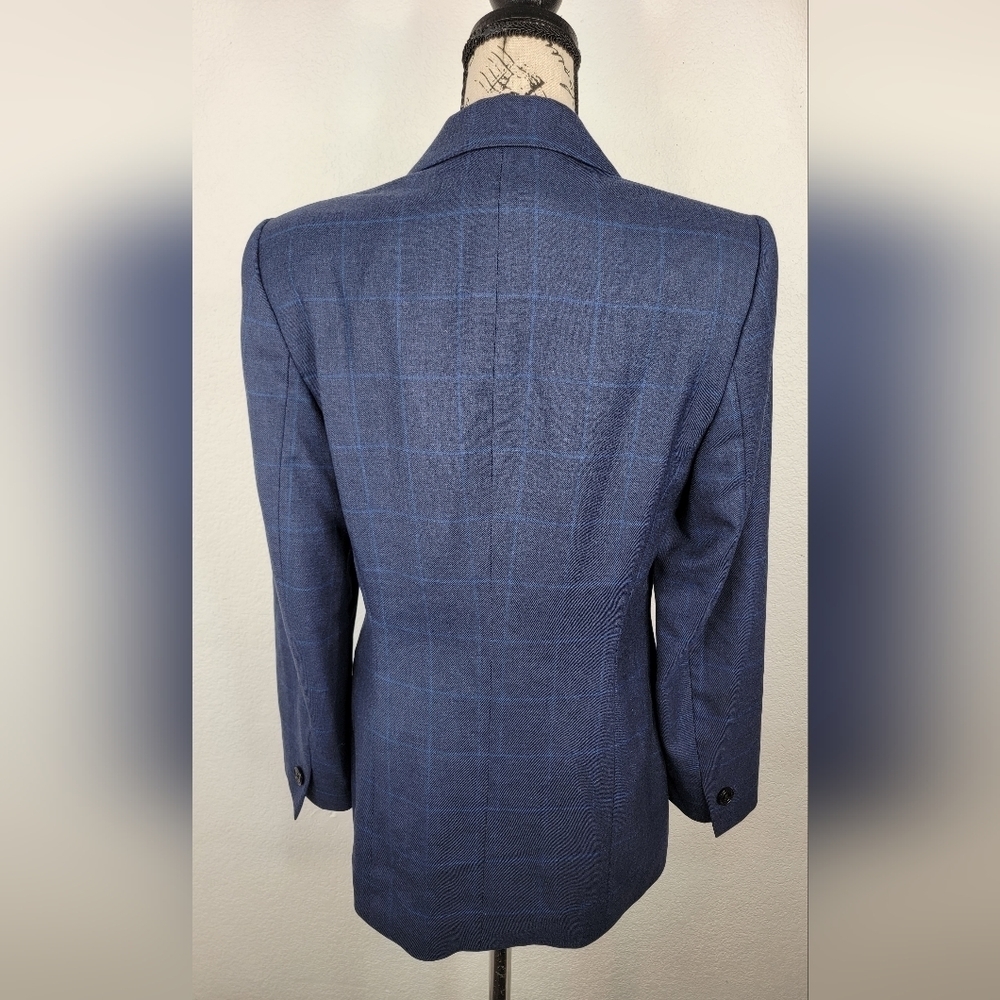 Escada Blazer Sz 36 Blue Gray 100% Cashmere Windowpane Tailored Jacket US 6 - Picture 3 of 6
